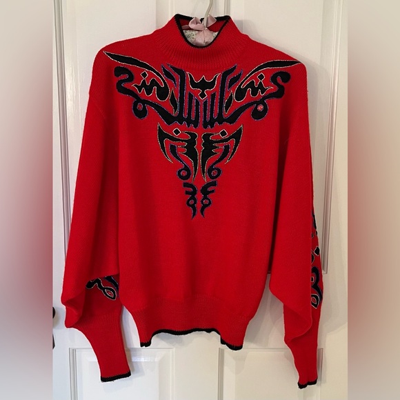 Collectors item. 80s rare Kansai Yamamoto red batwing wool sweater. Sz M - Picture 2 of 13
